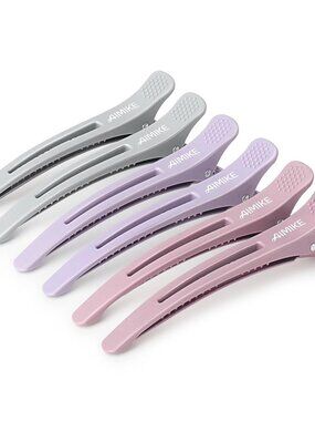 Hair Sectioning Clips with Silicone Band - 6pcs No Crease Duck Billed Clips for